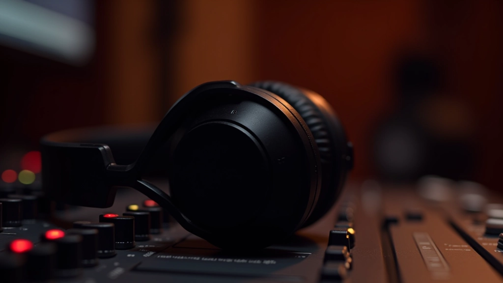 Koptelefoons op een audiomixing console met faders en knoppen